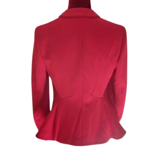 Macy's Bar III Women's Cardinal Red Crepe Button Closure Peplum Blazer Size 8 - Picture 3 of 10